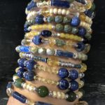 Lapis, citrine, jade and silver 12 wrap memory wire