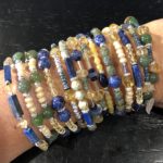 Lapis, citrine, jade and silver 12 wrap memory wire